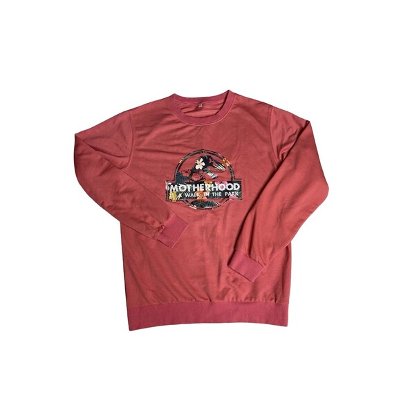 Motherhood Is Just a Walk In the Park Sweatshirt T-Rex Crewneck Large Coral - Picture 8 of 8